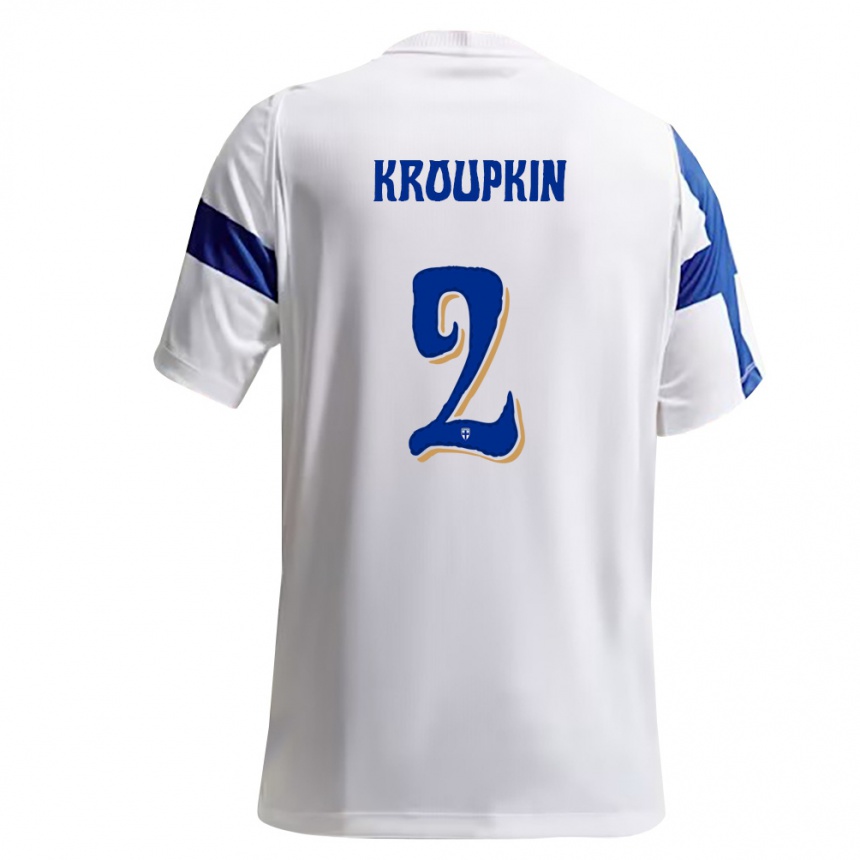 גברים כדורגל פינלנד Nicklas Kroupkin #2 לבן כחול ג'רזי ביתית 26-28