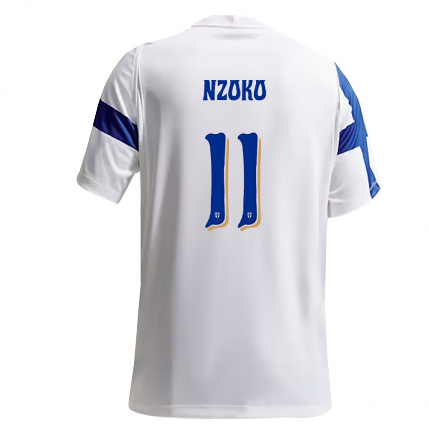 גברים כדורגל פינלנד Djoully Nzoko #11 לבן כחול ג'רזי ביתית 26-28