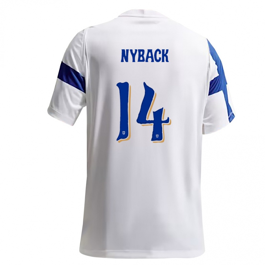 גברים כדורגל פינלנד Iivo Nybäck #14 לבן כחול ג'רזי ביתית 26-28