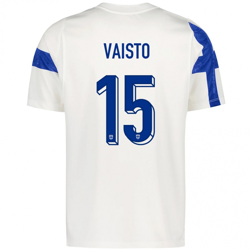 גברים כדורגל פינלנד Oskari Väistö #15 לבן כחול ג'רזי ביתית 26-28