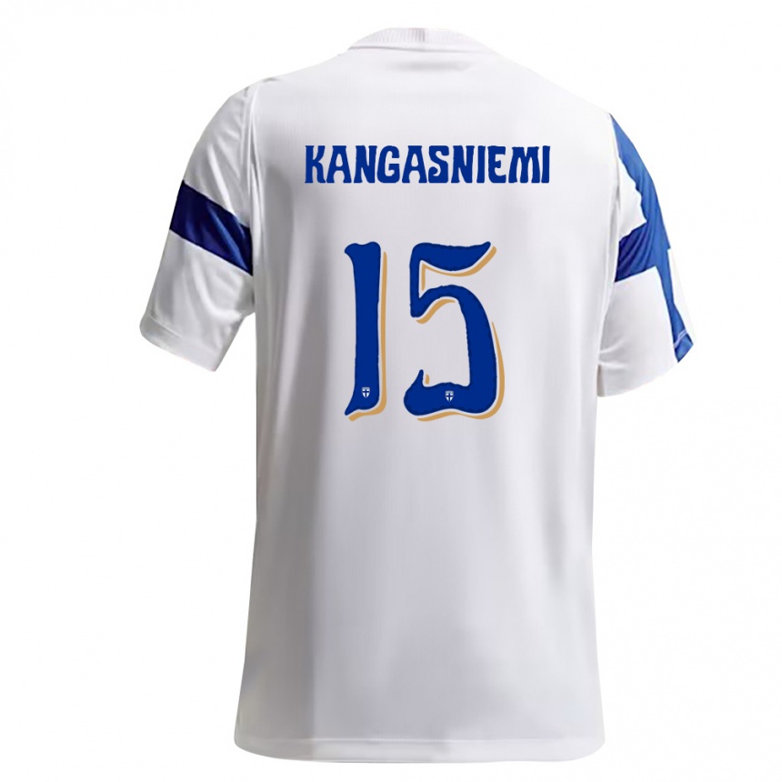 גברים כדורגל פינלנד Ilari Kangasniemi #15 לבן כחול ג'רזי ביתית 26-28