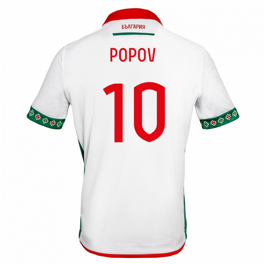 גברים כדורגל בולגריה Nikolay Popov #10 לבן ירוק אדום ג'רזי ביתית 26-28