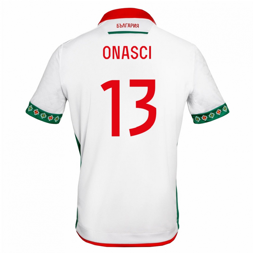 גברים כדורגל בולגריה Kubrat Onasci #13 לבן ירוק אדום ג'רזי ביתית 26-28