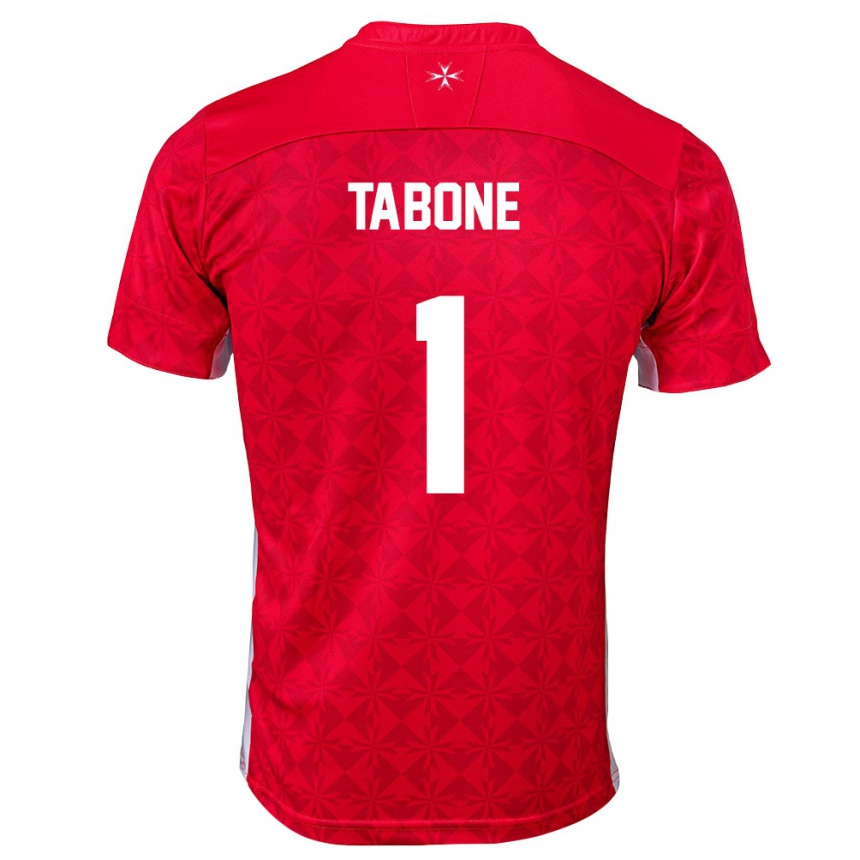 גברים כדורגל מלטה Vincent Tabone #1 אדום לבן ג'רזי ביתית 26-28