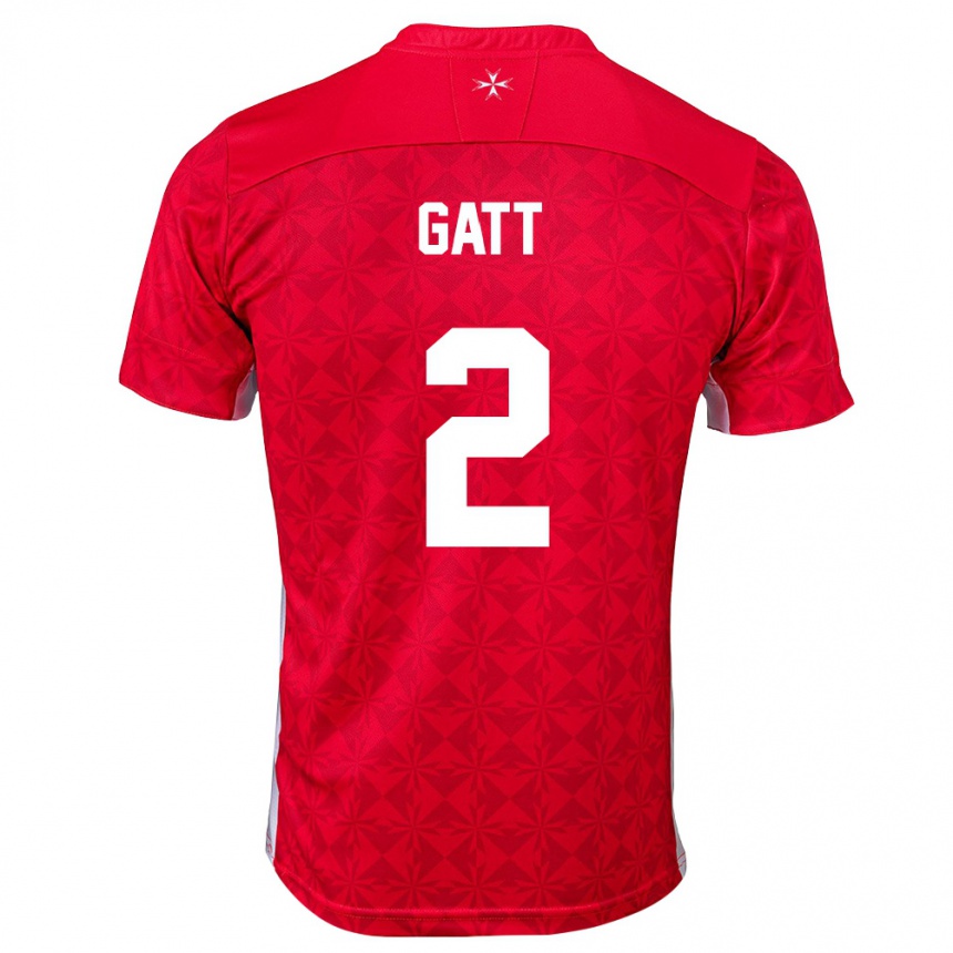 גברים כדורגל מלטה Liam Gatt #2 אדום לבן ג'רזי ביתית 26-28