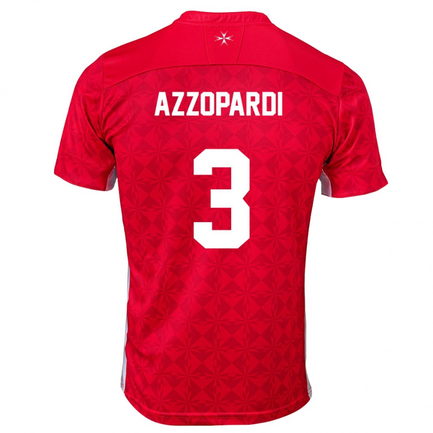 גברים כדורגל מלטה Miguel Azzopardi #3 אדום לבן ג'רזי ביתית 26-28