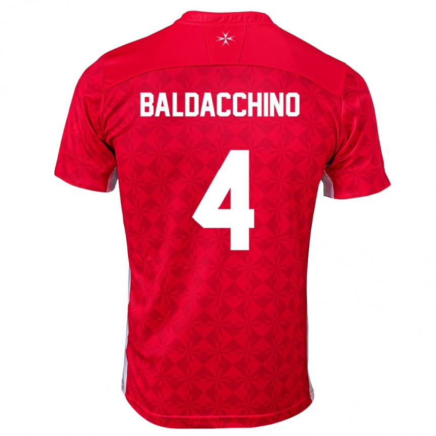 גברים כדורגל מלטה Jerome Baldacchino #4 אדום לבן ג'רזי ביתית 26-28