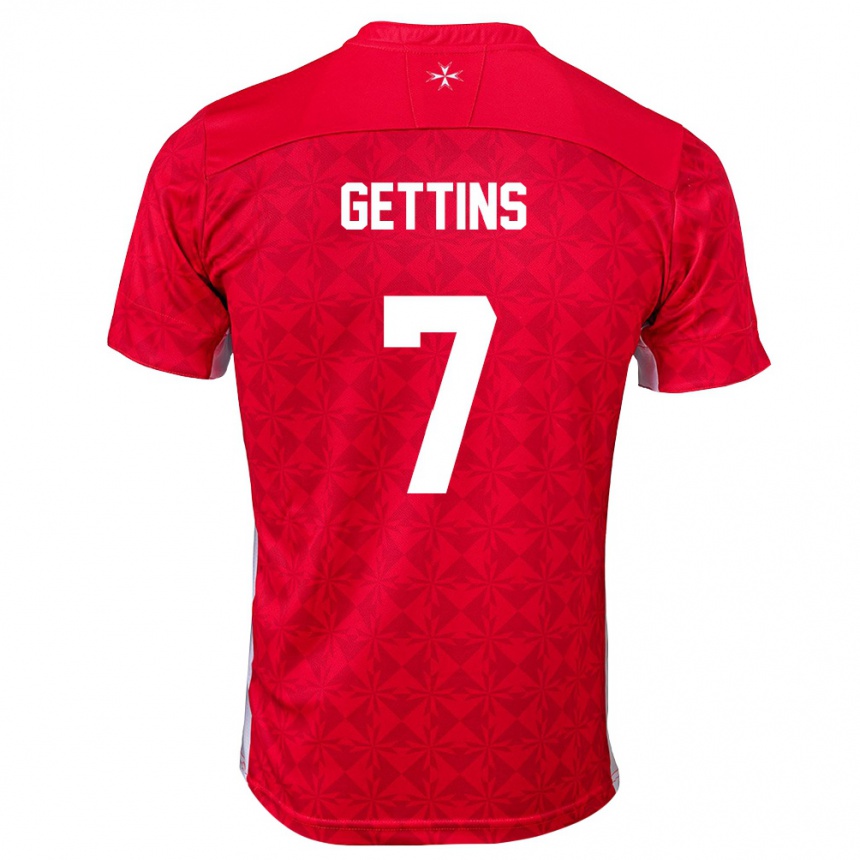 גברים כדורגל מלטה Harry Gettins #7 אדום לבן ג'רזי ביתית 26-28