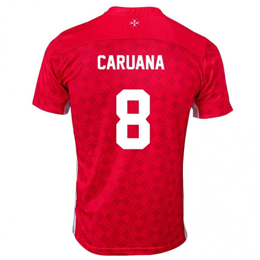 גברים כדורגל מלטה Lucas Caruana #8 אדום לבן ג'רזי ביתית 26-28