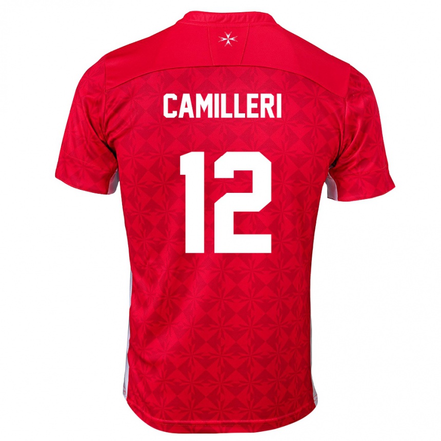 גברים כדורגל מלטה Carlos Camilleri #12 אדום לבן ג'רזי ביתית 26-28