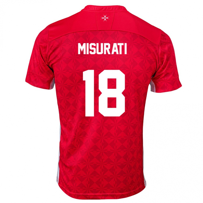 גברים כדורגל מלטה Karim Misurati #18 אדום לבן ג'רזי ביתית 26-28