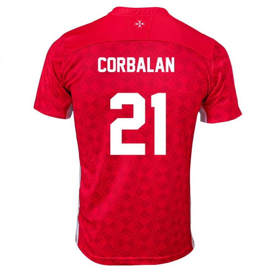 גברים כדורגל מלטה Juan Corbalan #21 אדום לבן ג'רזי ביתית 26-28
