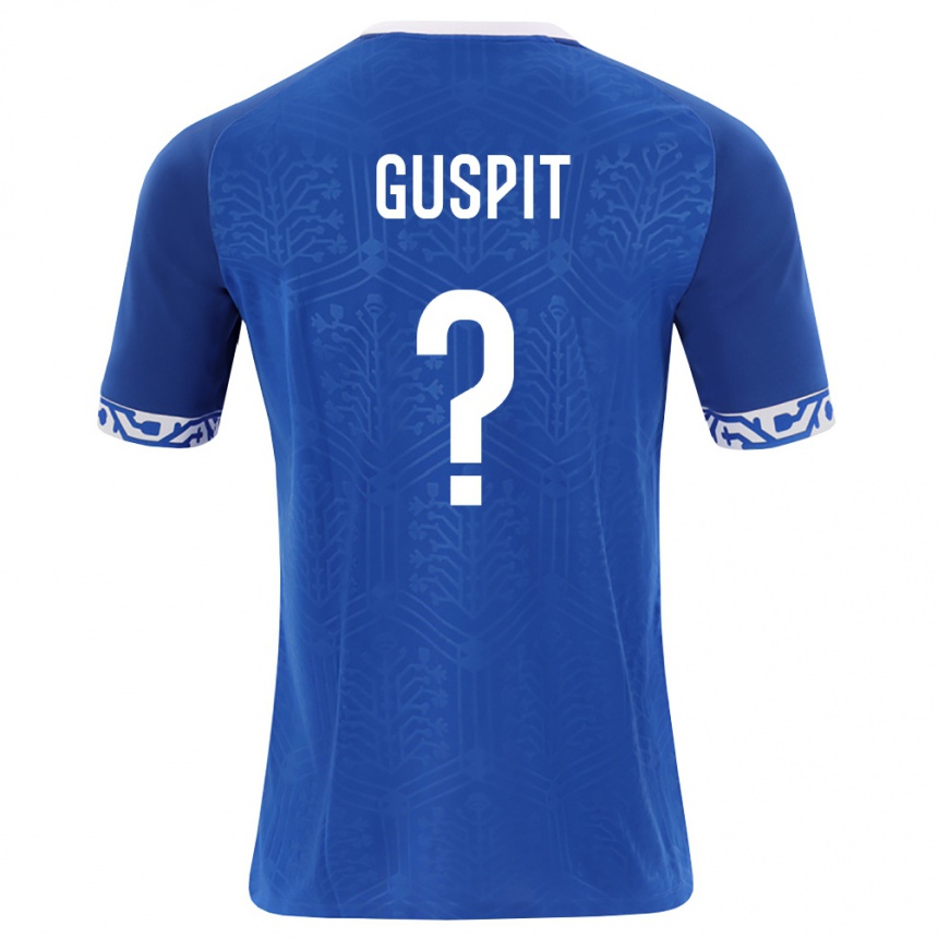 גברים כדורגל מולדובה Denis Guspit #0 כחול מלכותי לבן ג'רזי ביתית 26-28