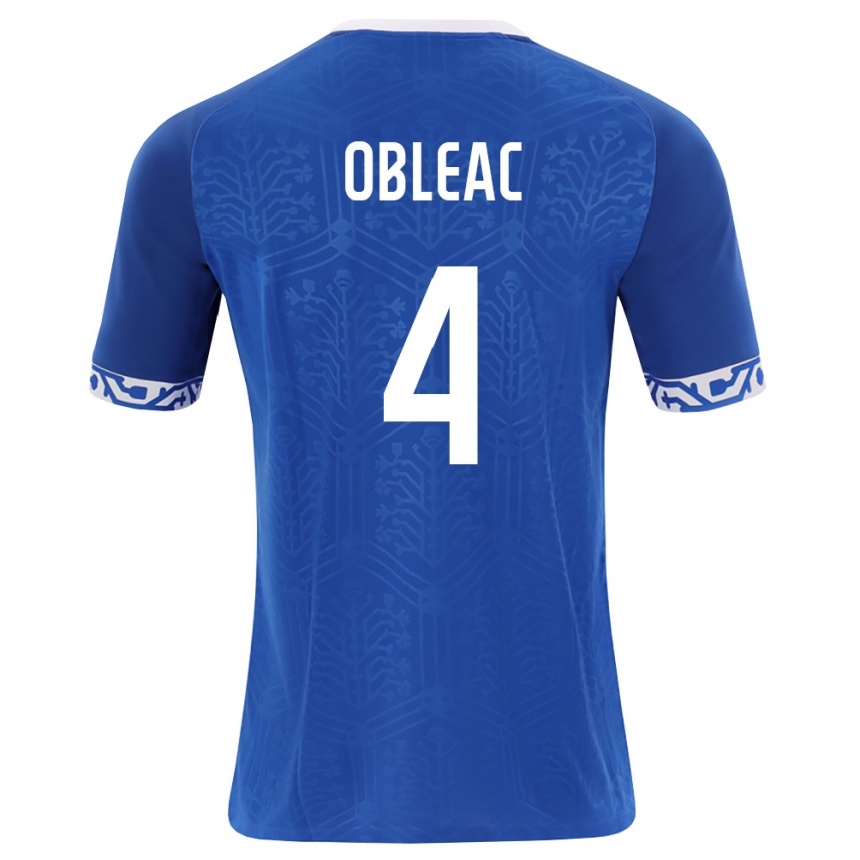 גברים כדורגל מולדובה Matteo Obleac #4 כחול מלכותי לבן ג'רזי ביתית 26-28