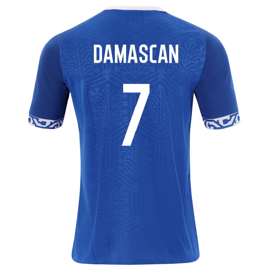 גברים כדורגל מולדובה Vitalie Damascan #7 כחול מלכותי לבן ג'רזי ביתית 26-28
