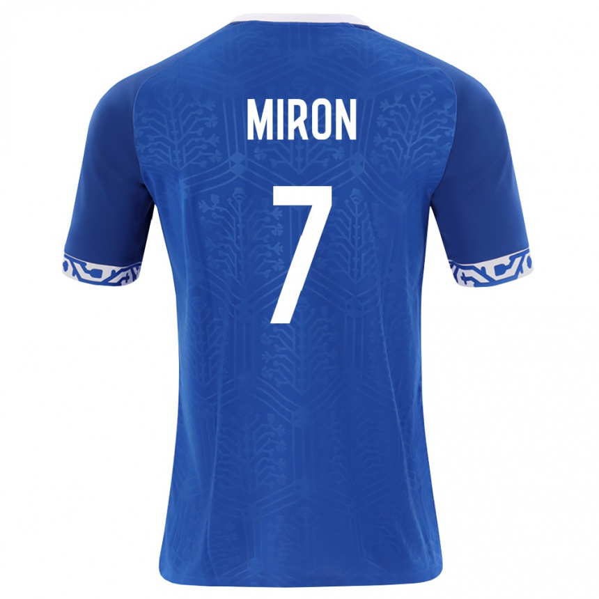 גברים כדורגל מולדובה Gheorghe Miron #7 כחול מלכותי לבן ג'רזי ביתית 26-28