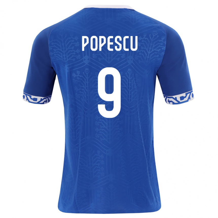 גברים כדורגל מולדובה Petru Popescu #9 כחול מלכותי לבן ג'רזי ביתית 26-28