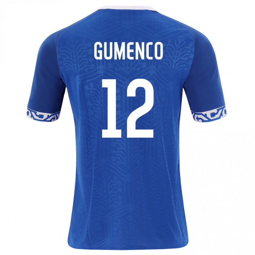 גברים כדורגל מולדובה Maxim Gumenco #12 כחול מלכותי לבן ג'רזי ביתית 26-28