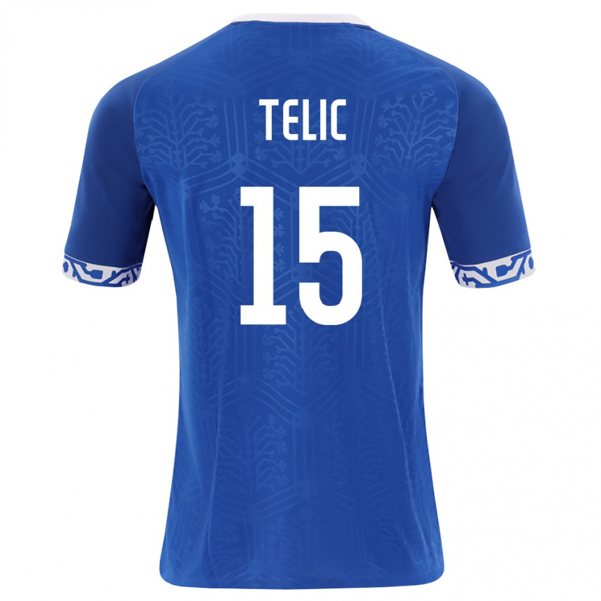 גברים כדורגל מולדובה Nicolae Telic #15 כחול מלכותי לבן ג'רזי ביתית 26-28