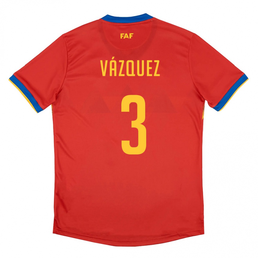 גברים כדורגל אנדורה Pau Vázquez #3 אדום כחול צהוב ג'רזי ביתית 26-28