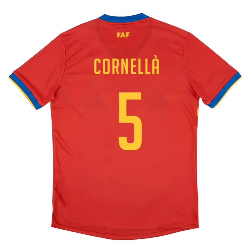 גברים כדורגל אנדורה Alex Cornellà #5 אדום כחול צהוב ג'רזי ביתית 26-28