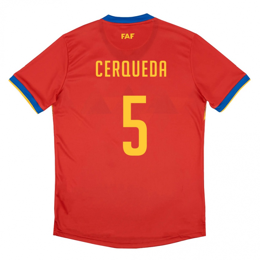 גברים כדורגל אנדורה Eric Cerqueda #5 אדום כחול צהוב ג'רזי ביתית 26-28
