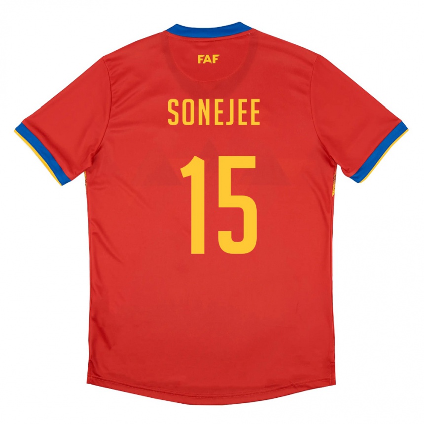 גברים כדורגל אנדורה Ayan Sonejee #15 אדום כחול צהוב ג'רזי ביתית 26-28