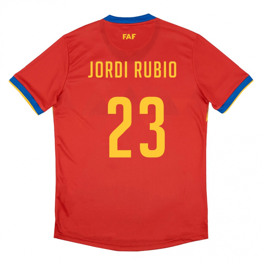 גברים כדורגל אנדורה Jordi Rubio #23 אדום כחול צהוב ג'רזי ביתית 26-28