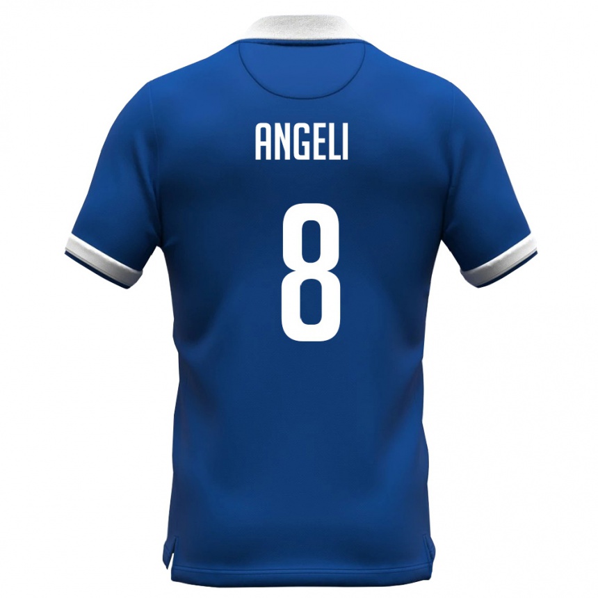 גברים כדורגל קפריסין Angelos Angeli #8 כחול מלכותי לבן ג'רזי ביתית 26-28