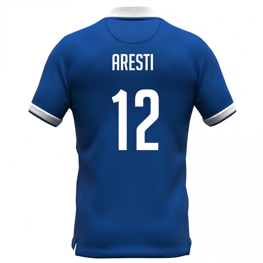 גברים כדורגל קפריסין Theofanis Aresti #12 כחול מלכותי לבן ג'רזי ביתית 26-28