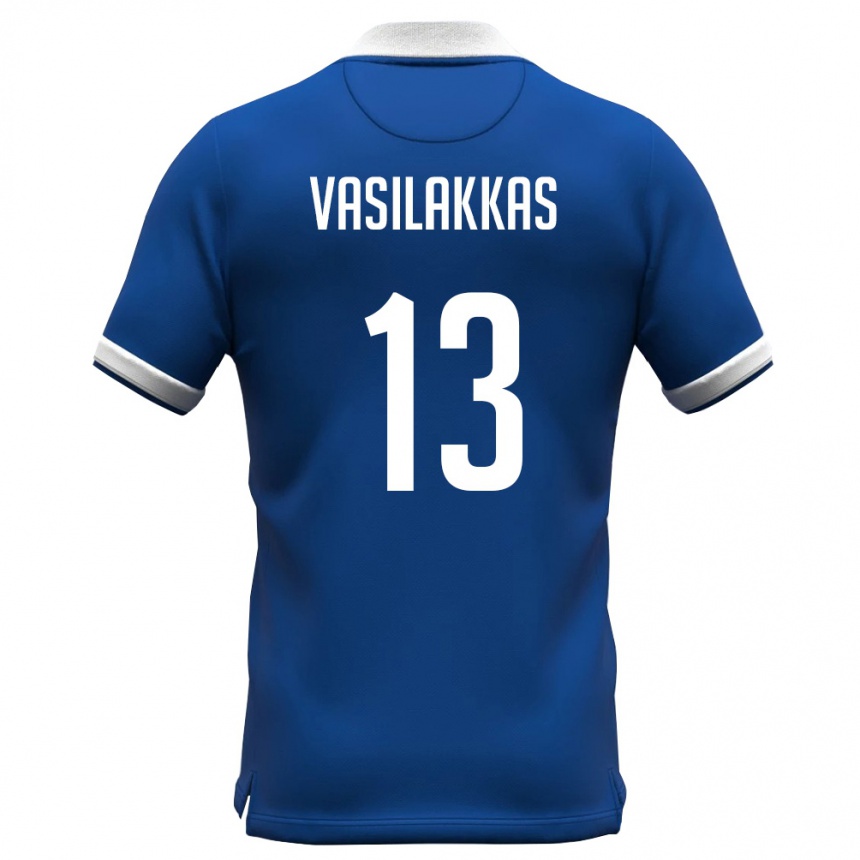 גברים כדורגל קפריסין Vasilis Vasilakkas #13 כחול מלכותי לבן ג'רזי ביתית 26-28