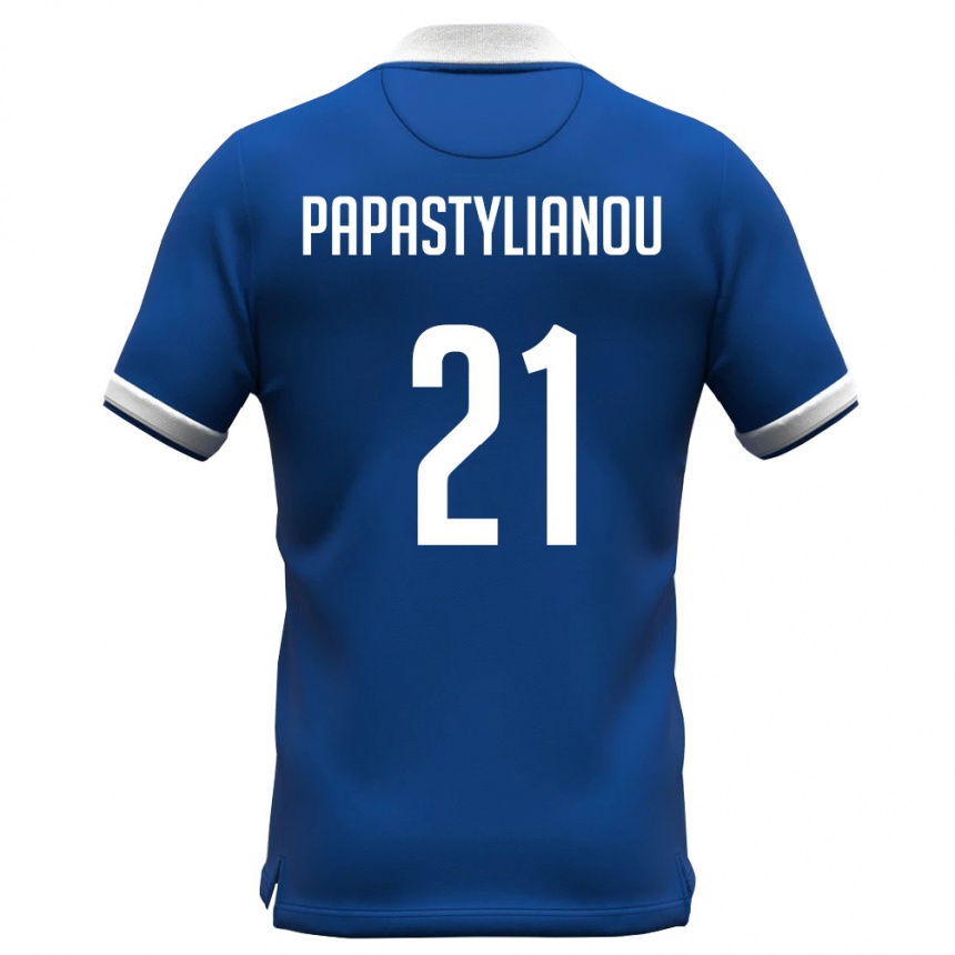 גברים כדורגל קפריסין Lysandros Papastylianou #21 כחול מלכותי לבן ג'רזי ביתית 26-28