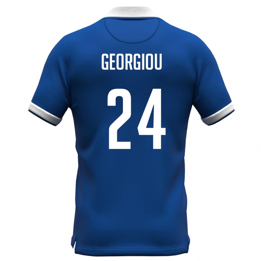 גברים כדורגל קפריסין Stavros Georgiou #24 כחול מלכותי לבן ג'רזי ביתית 26-28