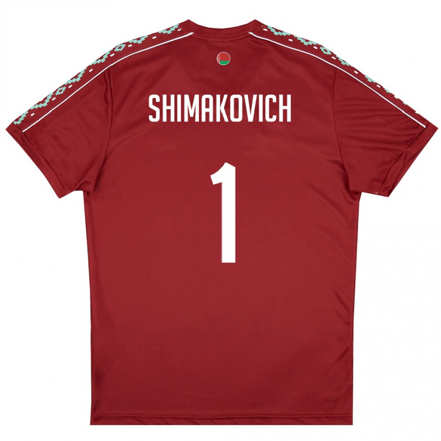 גברים כדורגל בלארוס Ivan Shimakovich #1 אדום עמוק לבן ג'רזי ביתית 26-28