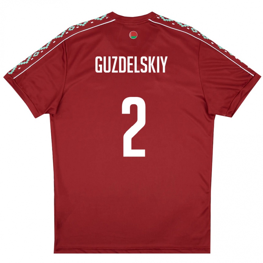 גברים כדורגל בלארוס Sergey Guzdelskiy #2 אדום עמוק לבן ג'רזי ביתית 26-28