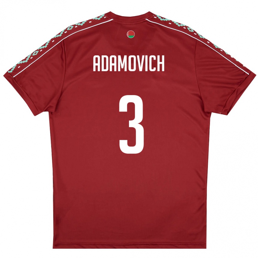גברים כדורגל בלארוס Ivan Adamovich #3 אדום עמוק לבן ג'רזי ביתית 26-28