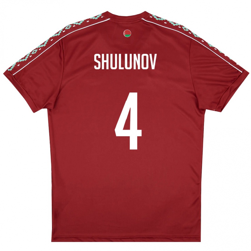 גברים כדורגל בלארוס Artem Shulunov #4 אדום עמוק לבן ג'רזי ביתית 26-28