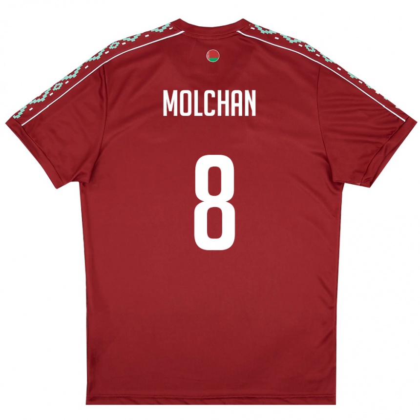 גברים כדורגל בלארוס Egor Molchan #8 אדום עמוק לבן ג'רזי ביתית 26-28