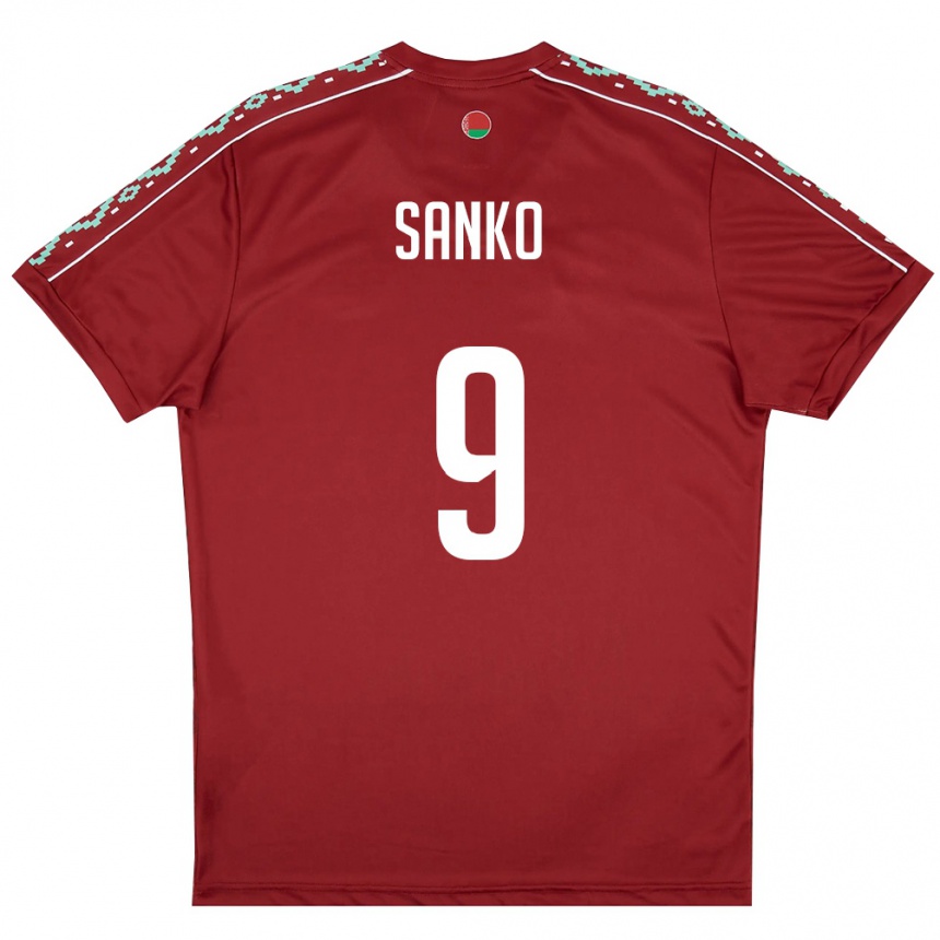 גברים כדורגל בלארוס Nikita Sanko #9 אדום עמוק לבן ג'רזי ביתית 26-28