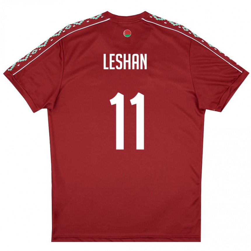 גברים כדורגל בלארוס Zakhar Leshan #11 אדום עמוק לבן ג'רזי ביתית 26-28