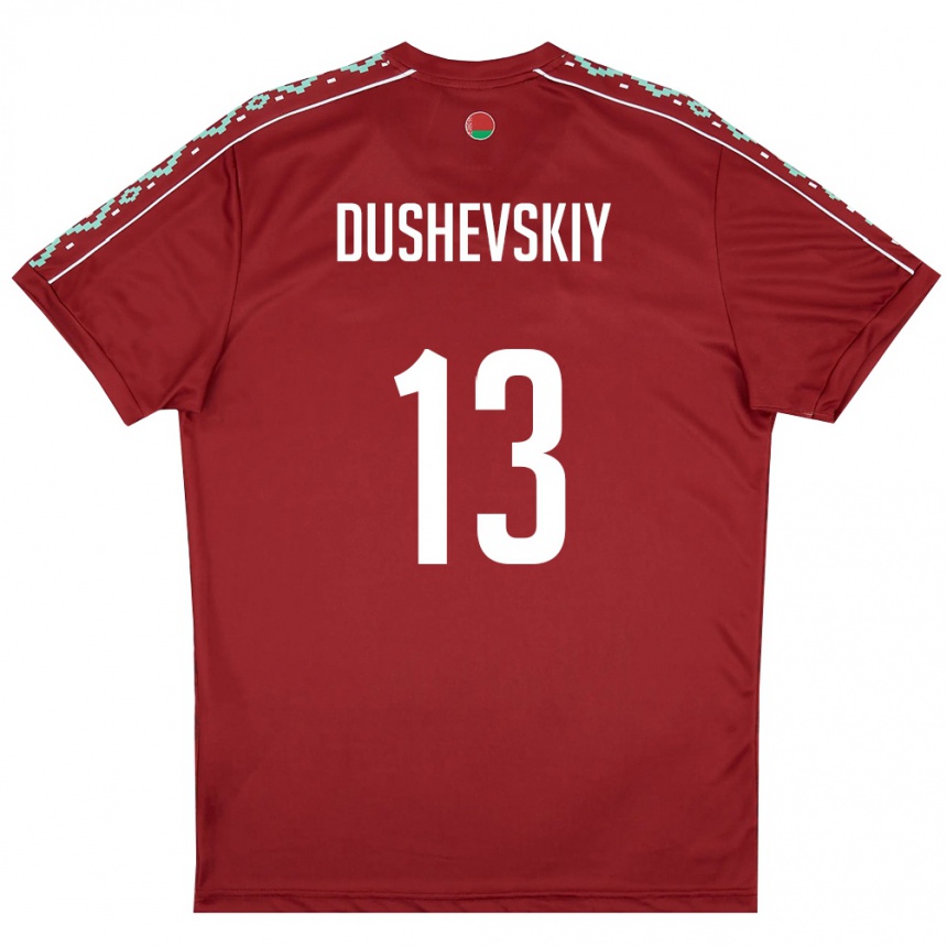 גברים כדורגל בלארוס Daniil Dushevskiy #13 אדום עמוק לבן ג'רזי ביתית 26-28