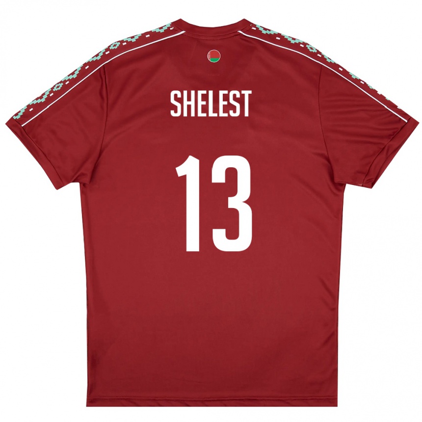 גברים כדורגל בלארוס Kirill Shelest #13 אדום עמוק לבן ג'רזי ביתית 26-28
