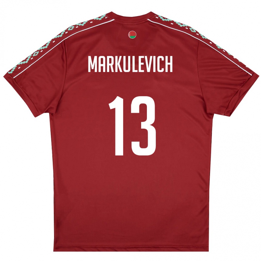 גברים כדורגל בלארוס Ilya Markulevich #13 אדום עמוק לבן ג'רזי ביתית 26-28