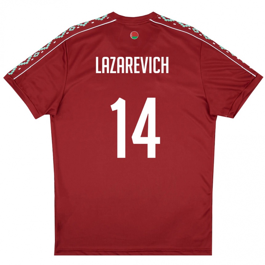 גברים כדורגל בלארוס Marat Lazarevich #14 אדום עמוק לבן ג'רזי ביתית 26-28
