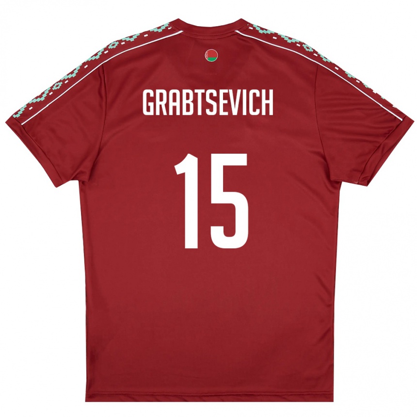 גברים כדורגל בלארוס Artem Grabtsevich #15 אדום עמוק לבן ג'רזי ביתית 26-28