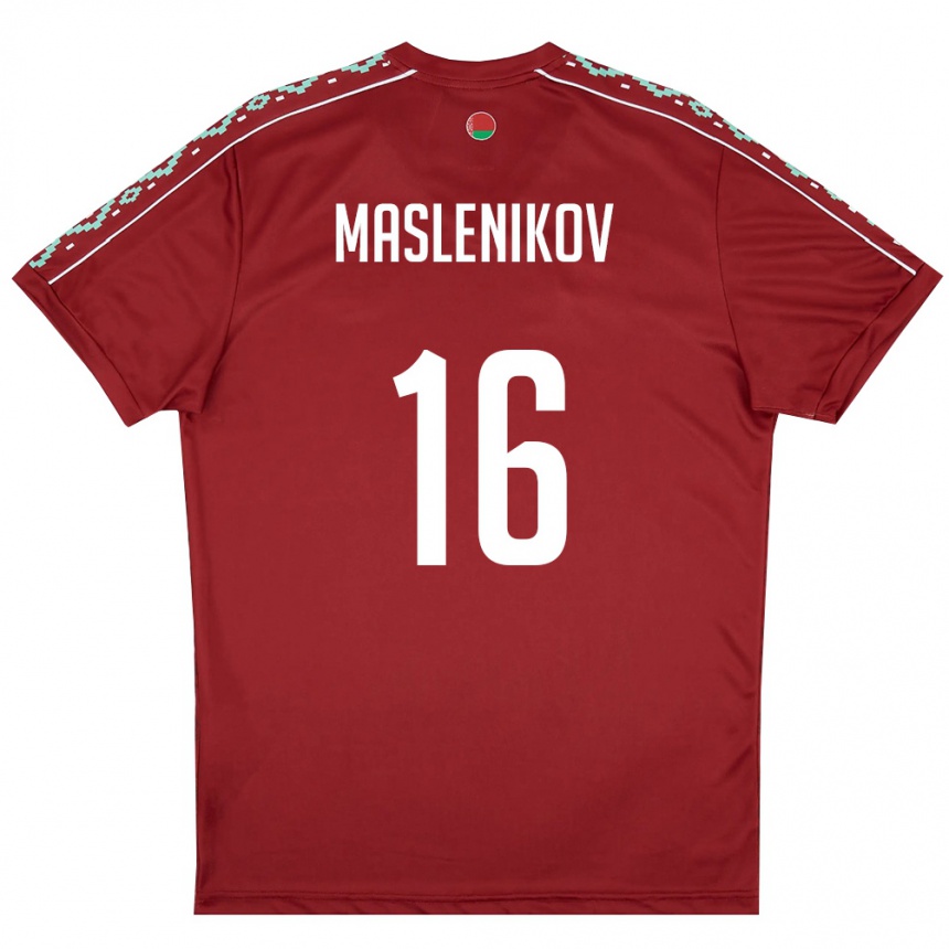 גברים כדורגל בלארוס Makar Maslenikov #16 אדום עמוק לבן ג'רזי ביתית 26-28