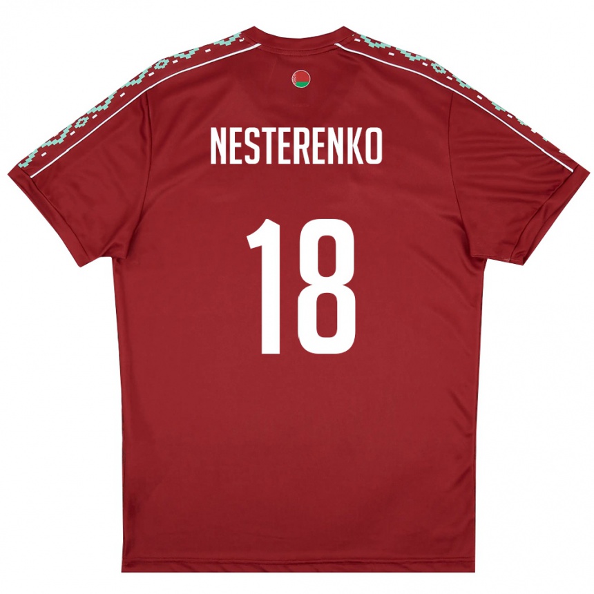 גברים כדורגל בלארוס Evgeniy Nesterenko #18 אדום עמוק לבן ג'רזי ביתית 26-28