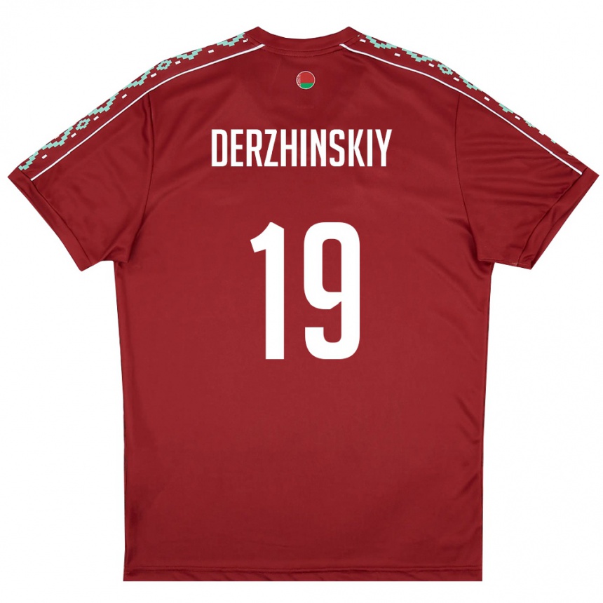 גברים כדורגל בלארוס Aleksandr Derzhinskiy #19 אדום עמוק לבן ג'רזי ביתית 26-28