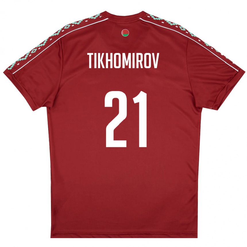 גברים כדורגל בלארוס Ivan Tikhomirov #21 אדום עמוק לבן ג'רזי ביתית 26-28