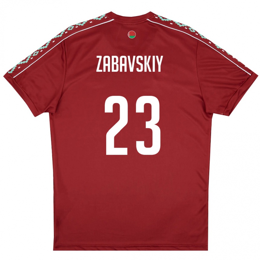 גברים כדורגל בלארוס Matvey Zabavskiy #23 אדום עמוק לבן ג'רזי ביתית 26-28